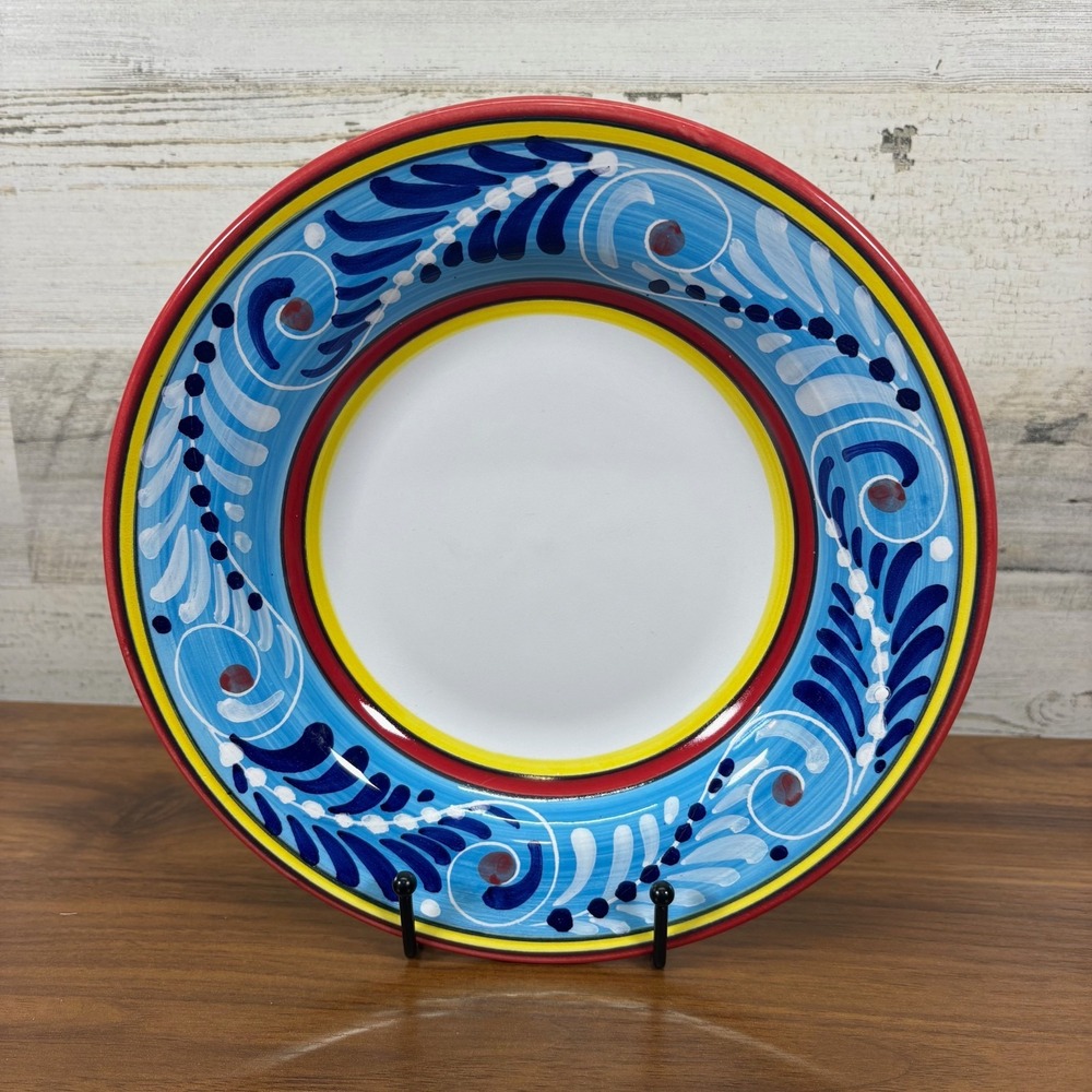 Deruta Italy Hand Painted‎ Soup Bowl Umbria Italy  Tin Glazed Earthenware 9.5"